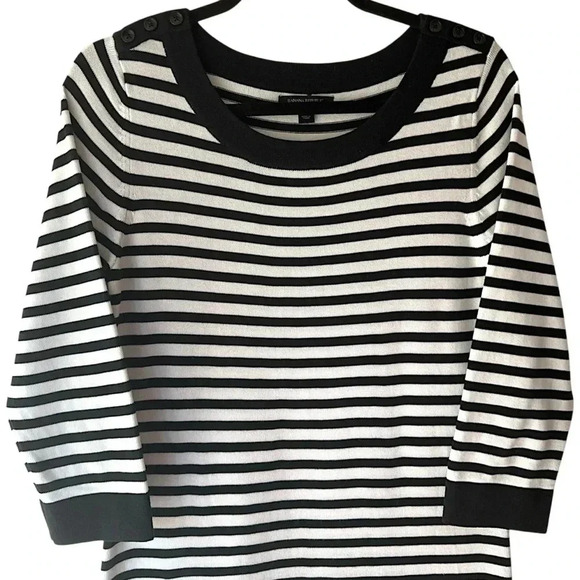 BANANA REPUBLIC FACTORY NWOT BLACK & WHITE STRIPED COTTON KNIT DRESS | MEDIUM - Picture 2 of 9